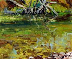 Mid-20th Century American Painting of a Pool of Water by Conrad Schwiering