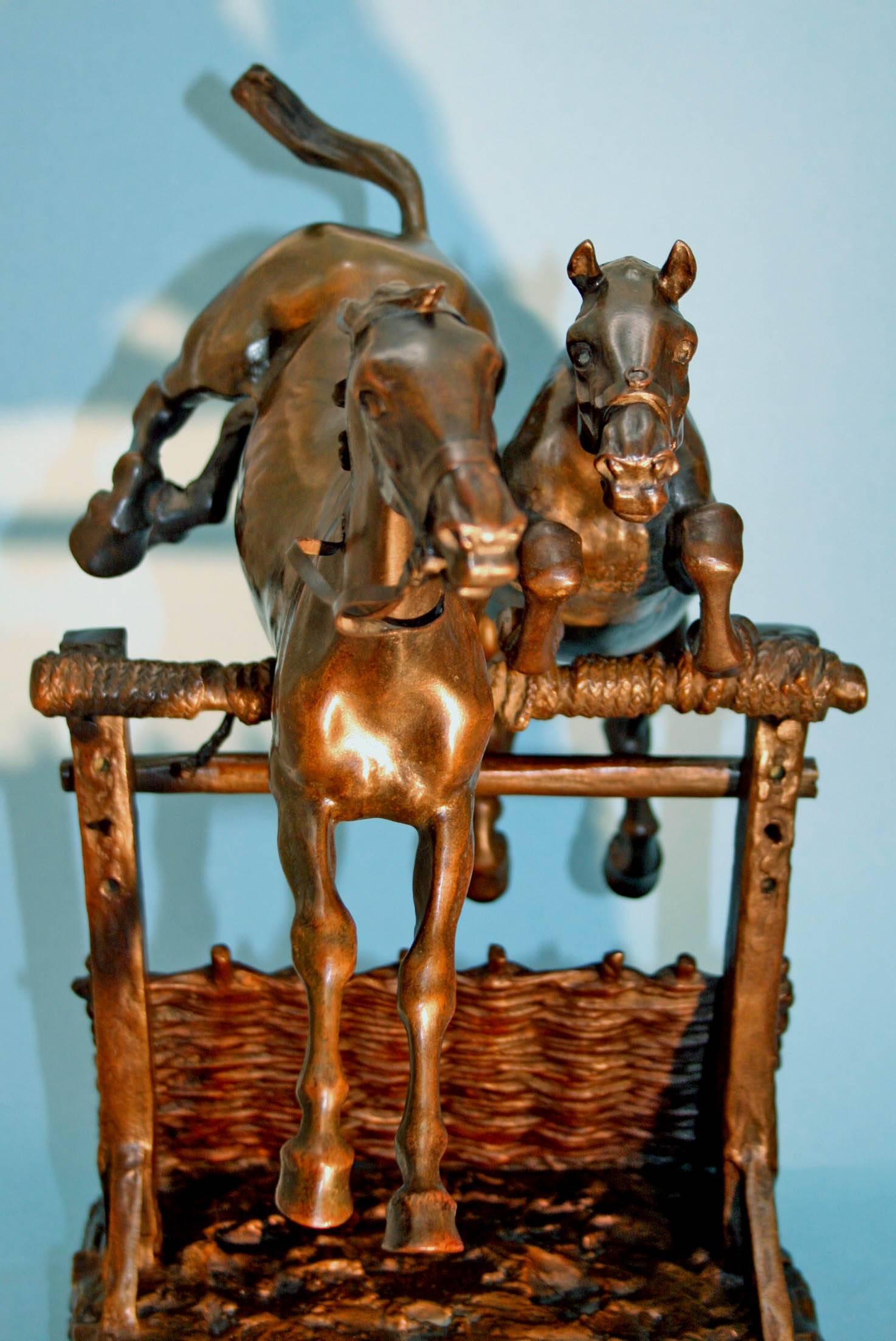 Cast Antique Bronze Sculpture of Horses by Constantin Cristesco For Sale