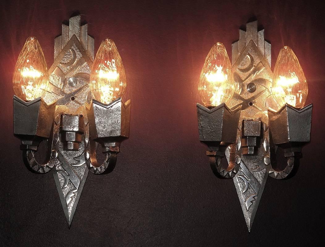 American Art Deco Stardust Sconces, circa 1935