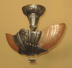 Lincoln 2 Slip Shade Flush Mount Ceiling Fixture, circa 1933