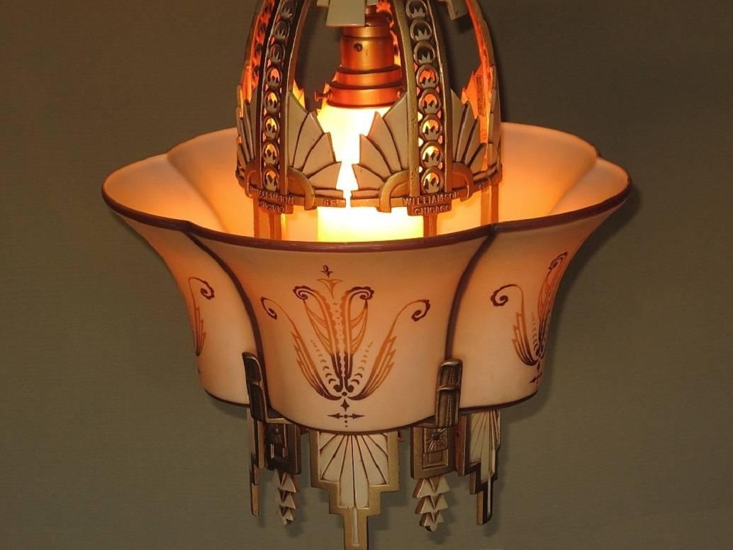 Painted Large and Rare Beardslee Chandelier, circa 1930