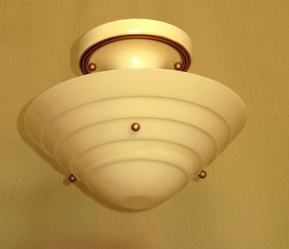 American Lightolier Mid-Century Custard Glass Ceiling Fixture For Sale