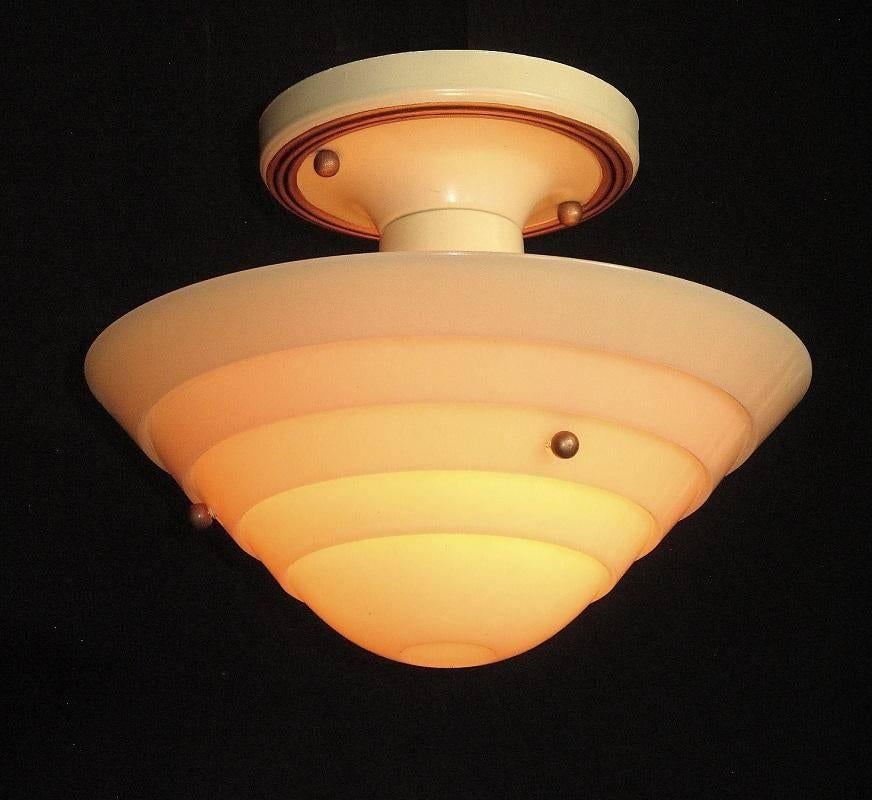 Painted Lightolier Mid-Century Custard Glass Ceiling Fixture For Sale