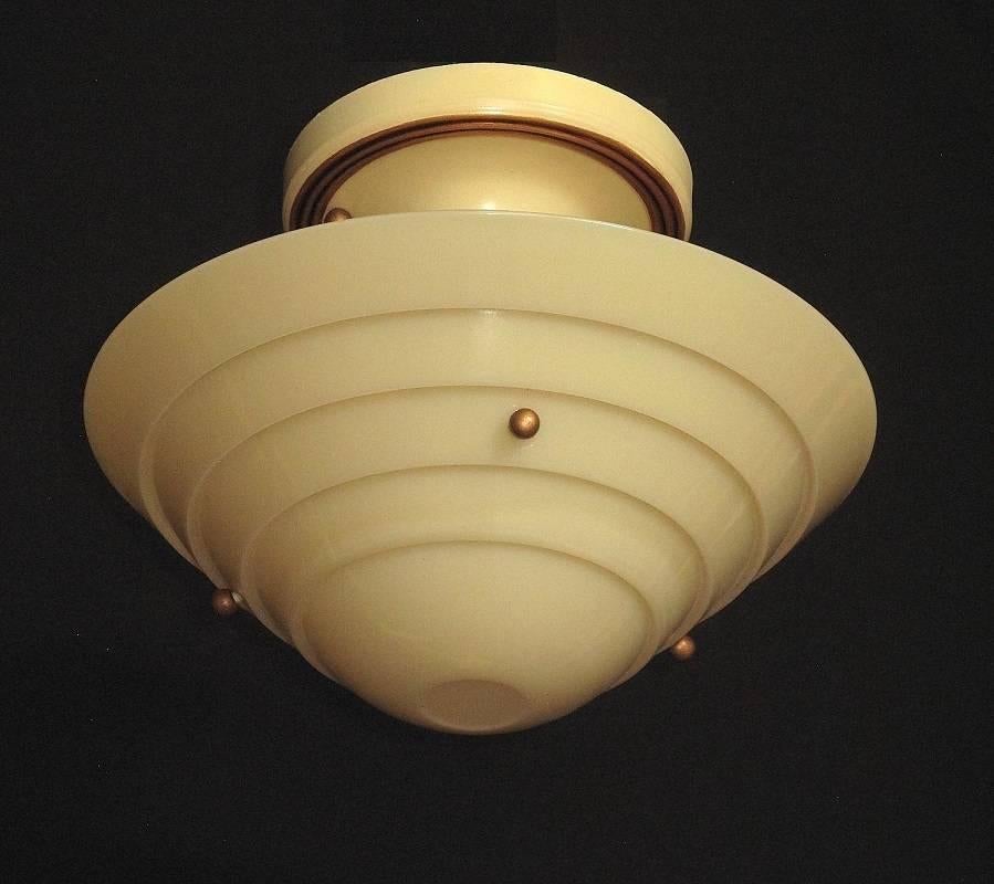 Lightolier Mid-Century Custard Glass Ceiling Fixture In Excellent Condition For Sale In Prescott, AZ