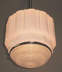 6 Crystal Bottom Vintage Kitchen Pendant Lights, circa 1925