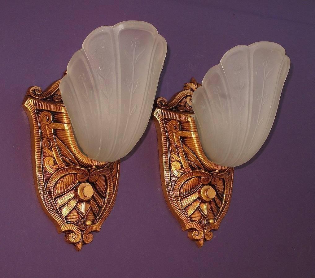 Art Deco Pair of Slip Shade Sconces, 1920s-1930s For Sale