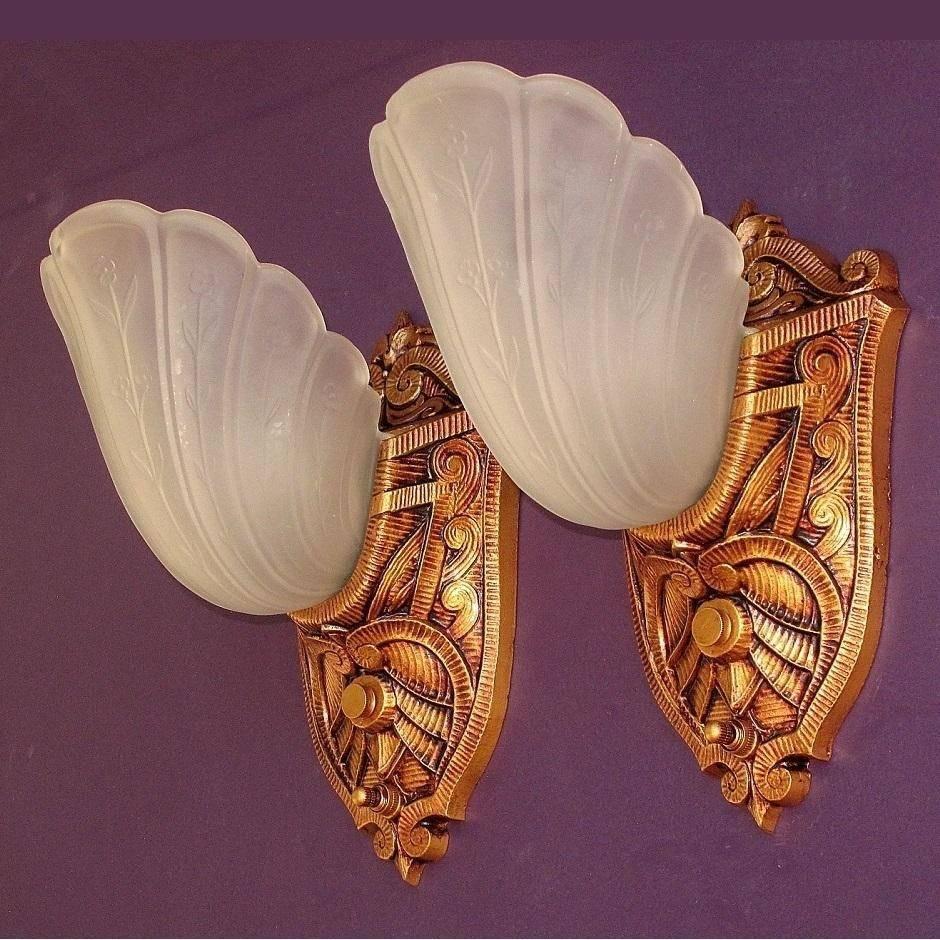 American Pair of Slip Shade Sconces, 1920s-1930s For Sale