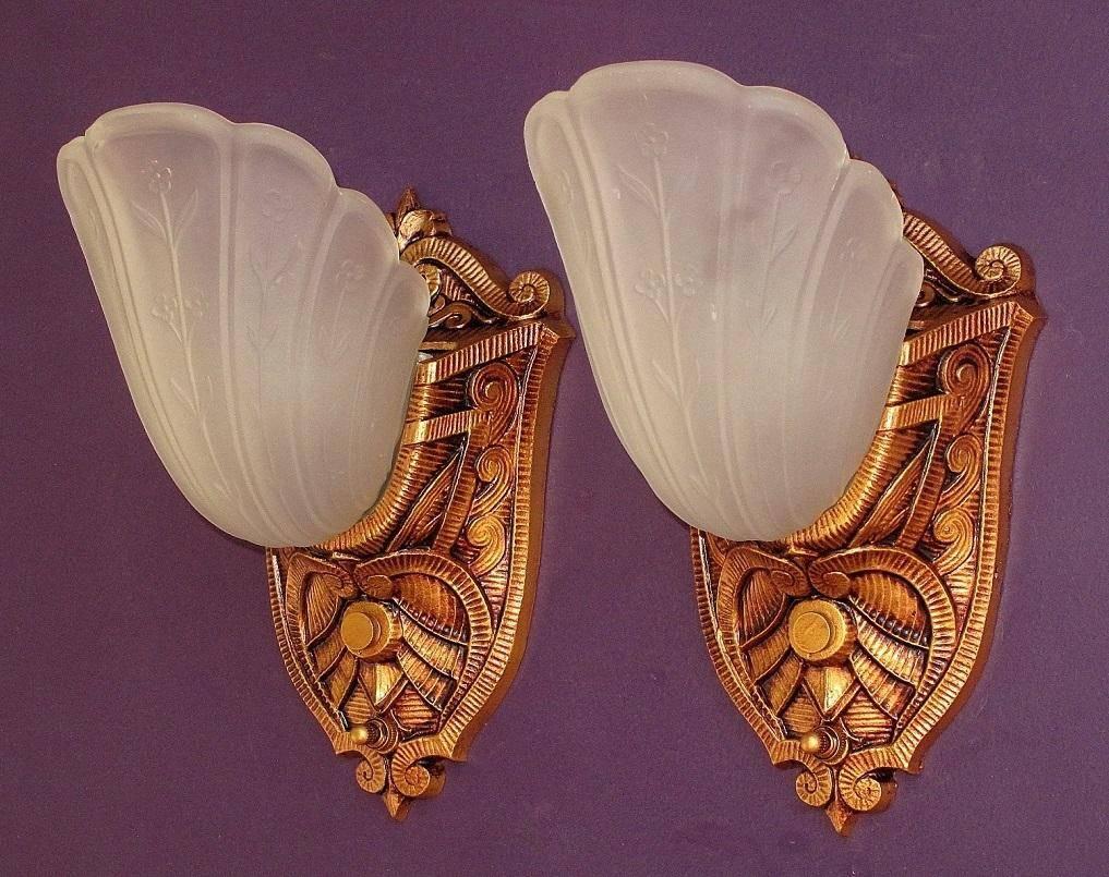 Painted Pair of Slip Shade Sconces, 1920s-1930s For Sale