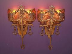 1920s Tudor Gothic Sconces with New Mica Shade ADA