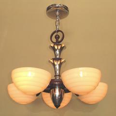 Mid Century 5 Light Cast Iron Ceiling Fixture 1930s