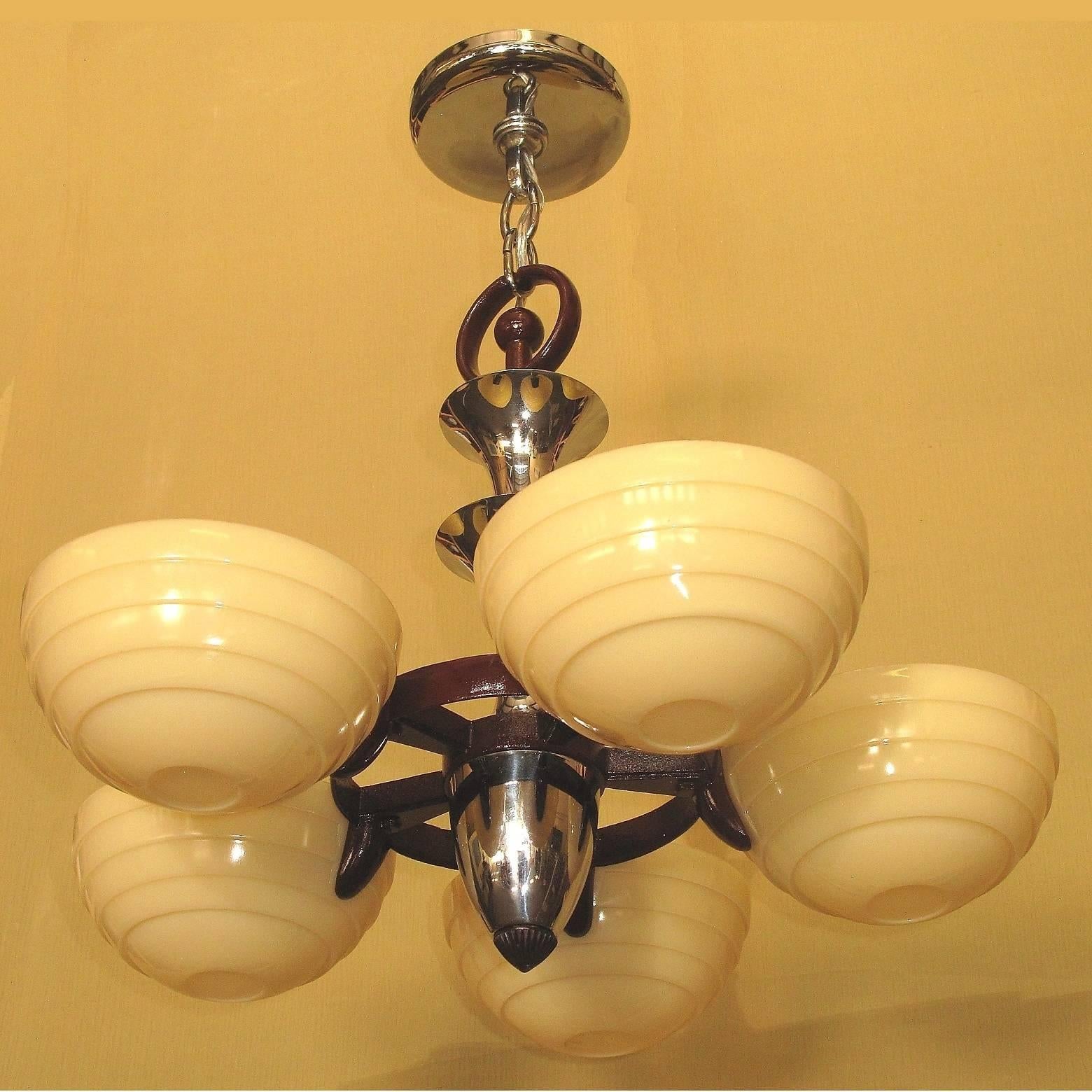 Mid Century 5 Light Cast Iron Ceiling Fixture 1930s  In Good Condition For Sale In Prescott, AZ