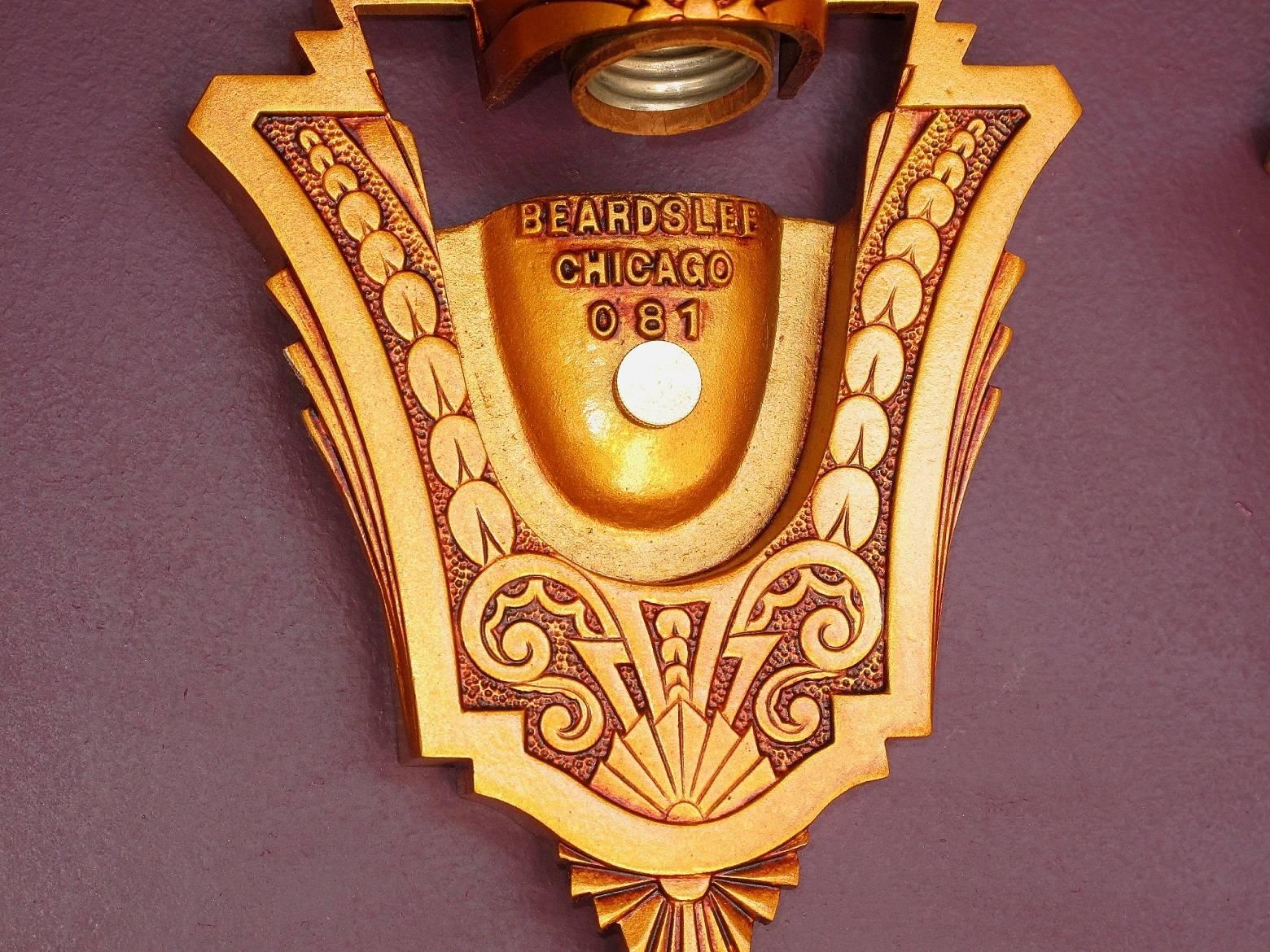 Pair of Beardslee Art Deco Slip Shade Sconces Warm Golden with Amber Shades In Excellent Condition For Sale In Prescott, AZ