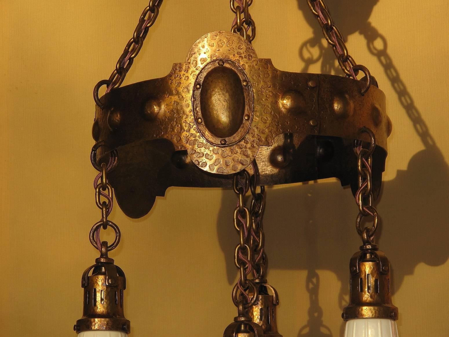 20th Century All Original 1910 Craftsman Four Drop Fixture For Sale