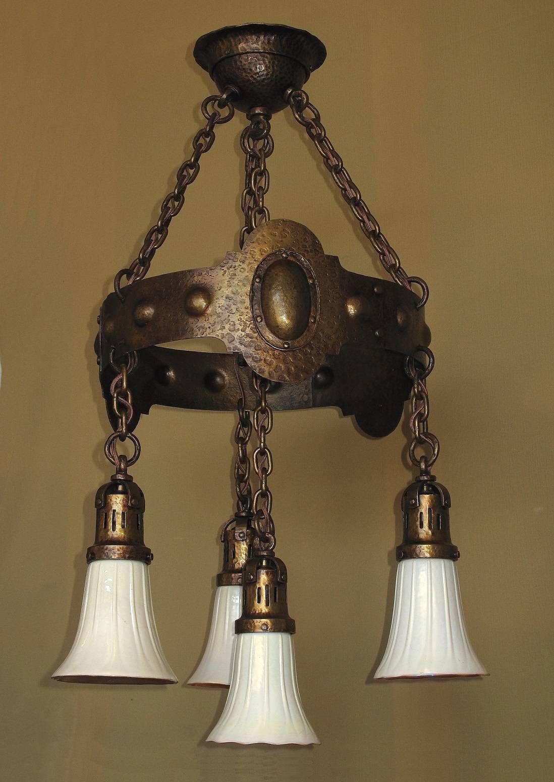 American Craftsman All Original 1910 Craftsman Four Drop Fixture For Sale