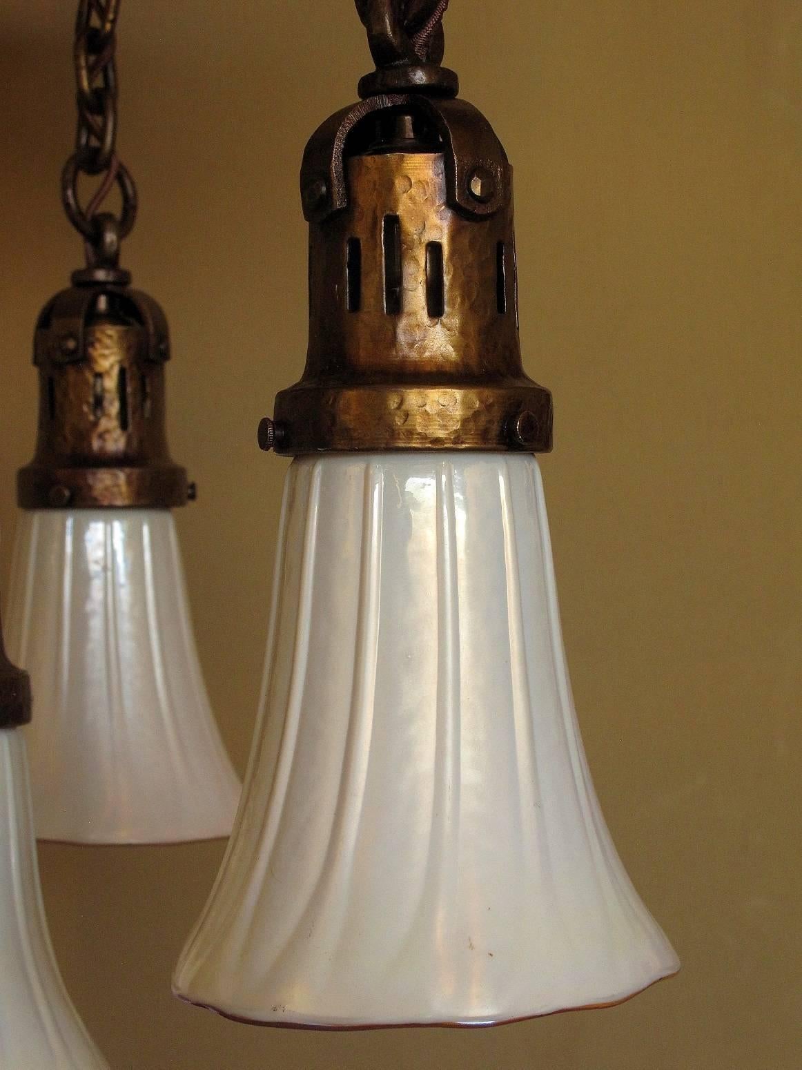American All Original 1910 Craftsman Four Drop Fixture For Sale