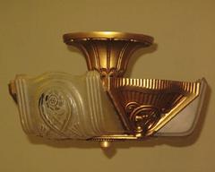 1930 Art Deco Flush Mount Fixture w/ Consolidated Shades