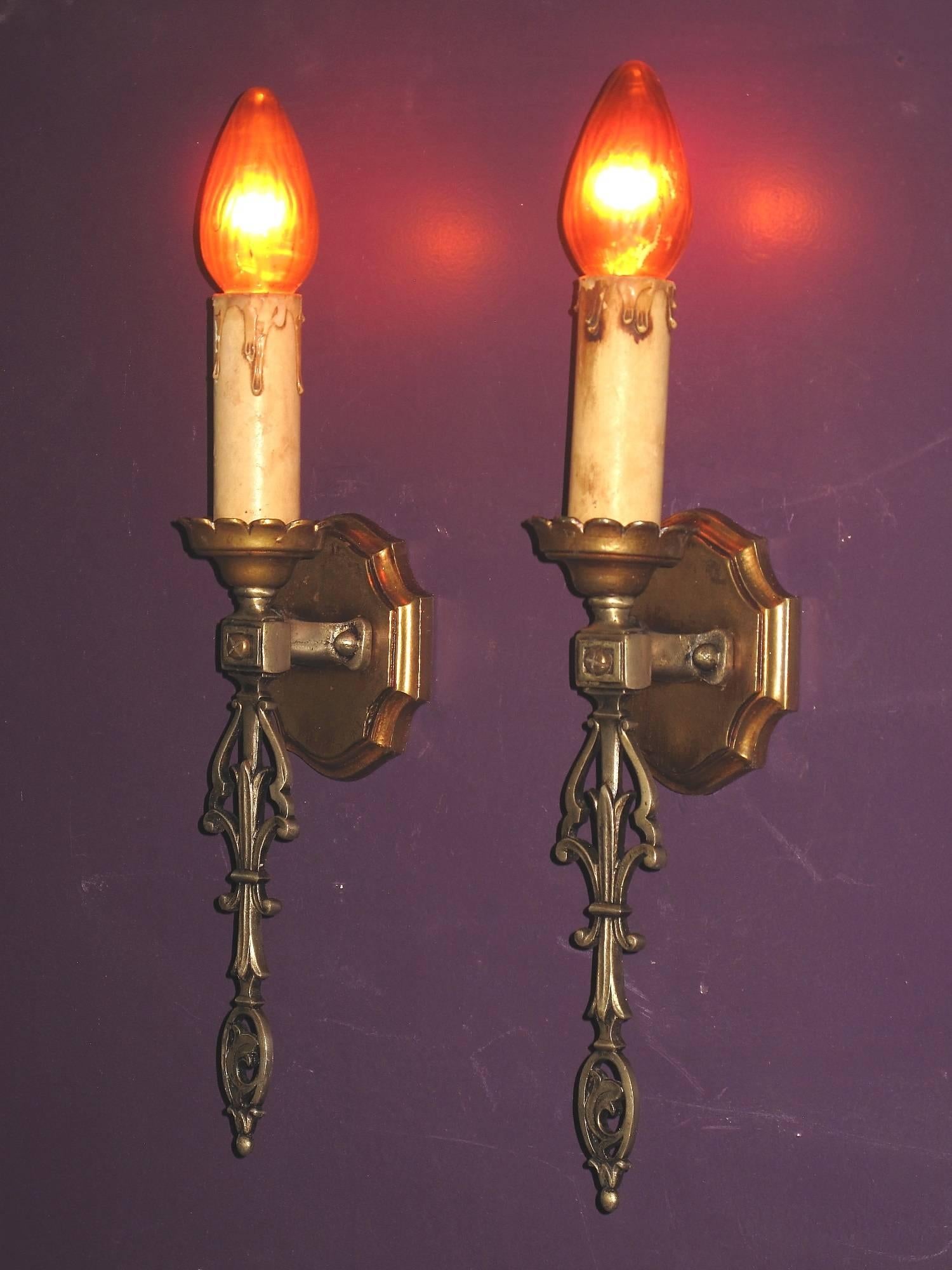 Cast French Eclectic Style Single Bulb Sconces, 1920s For Sale