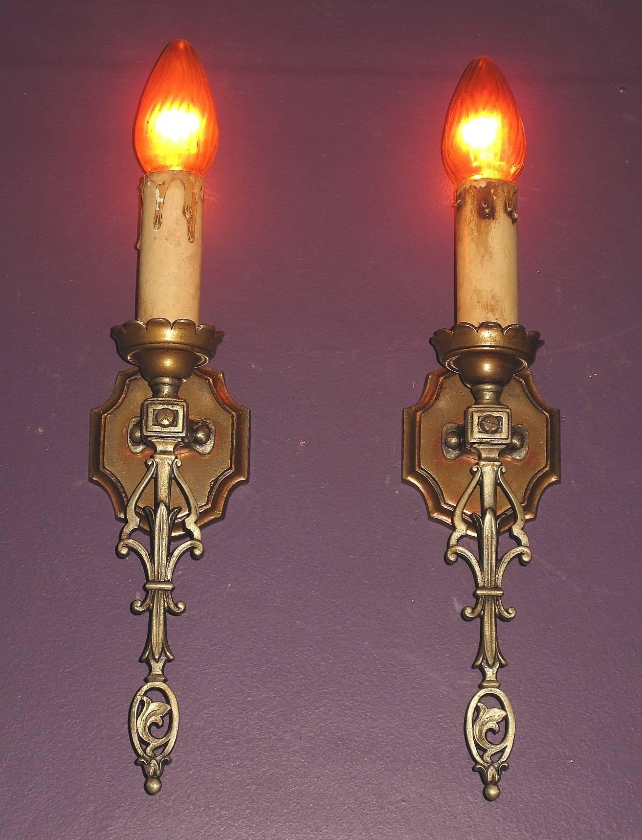 American French Eclectic Style Single Bulb Sconces, 1920s For Sale