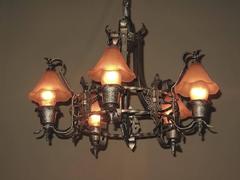Storybook Style Vintage Ceiling Light Fixture with Original Smoke Bells, 1920s