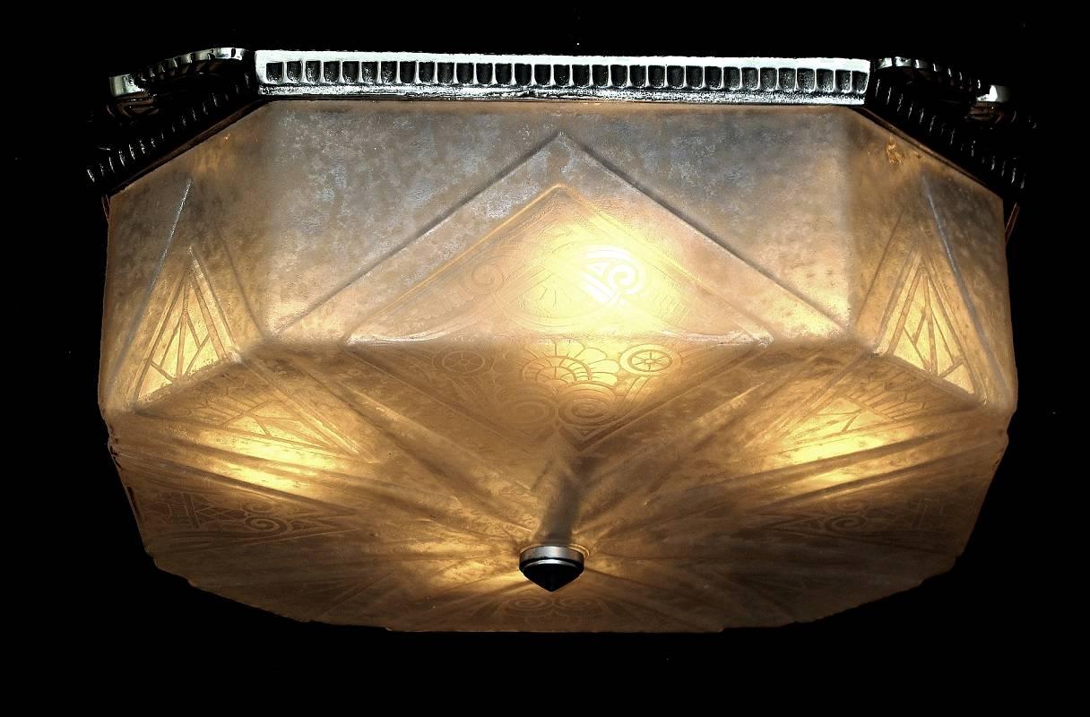 Early 20th Century Pure Art Deco Flush Mount Ceiling Fixture