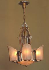 Late 1920s Art Deco and Egyptian Revival Slip Shade Chandelier