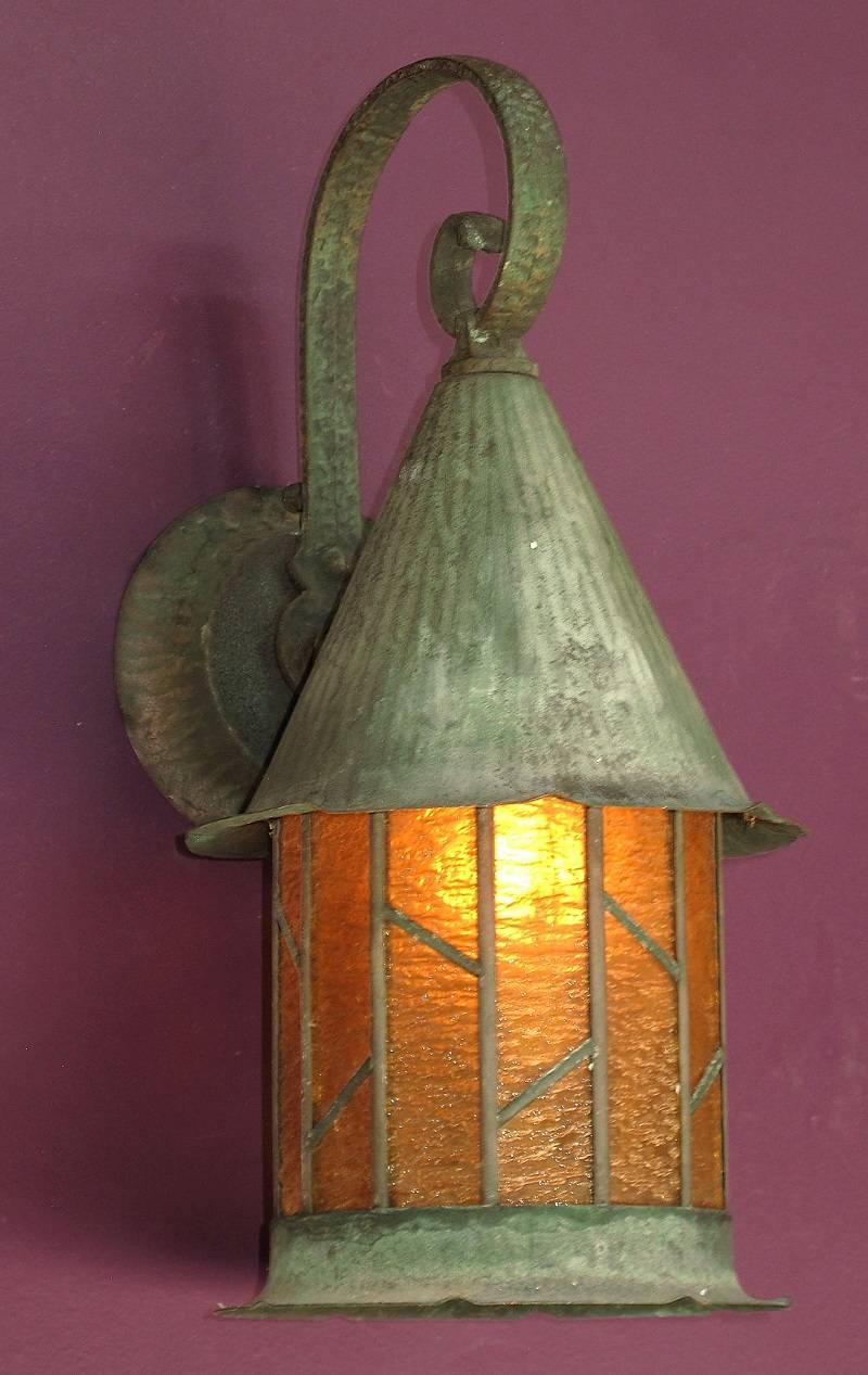 American Craftsman Large Copper Porch Light, 1920s For Sale