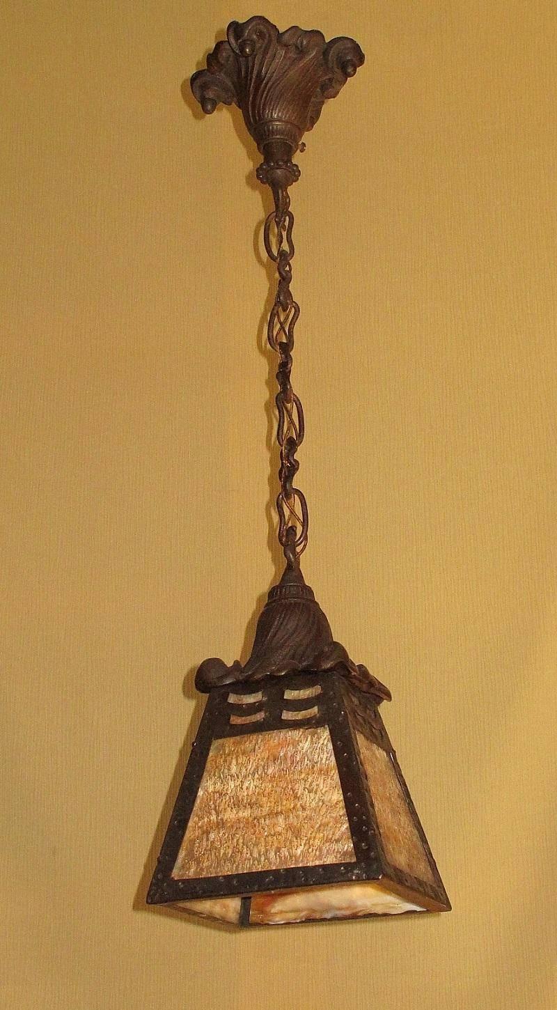 Early 20th Century Large Iron Craftsman Ceiling Fixture, circa 1915