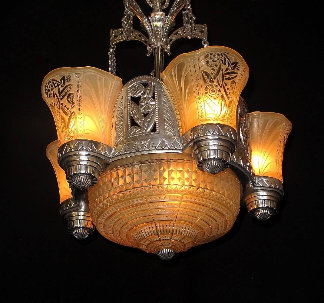 Late 1920s Art Deco Chandelier In Excellent Condition In Prescott, AZ