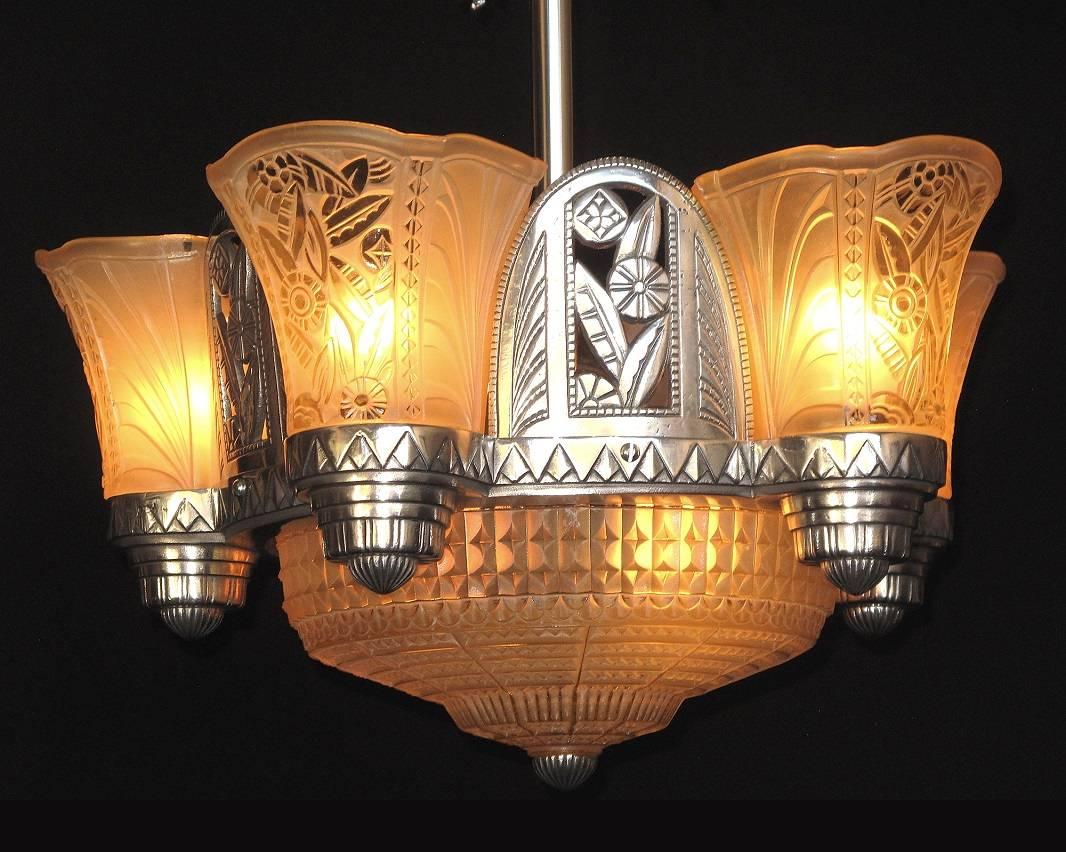 Aluminum Late 1920s Art Deco Chandelier