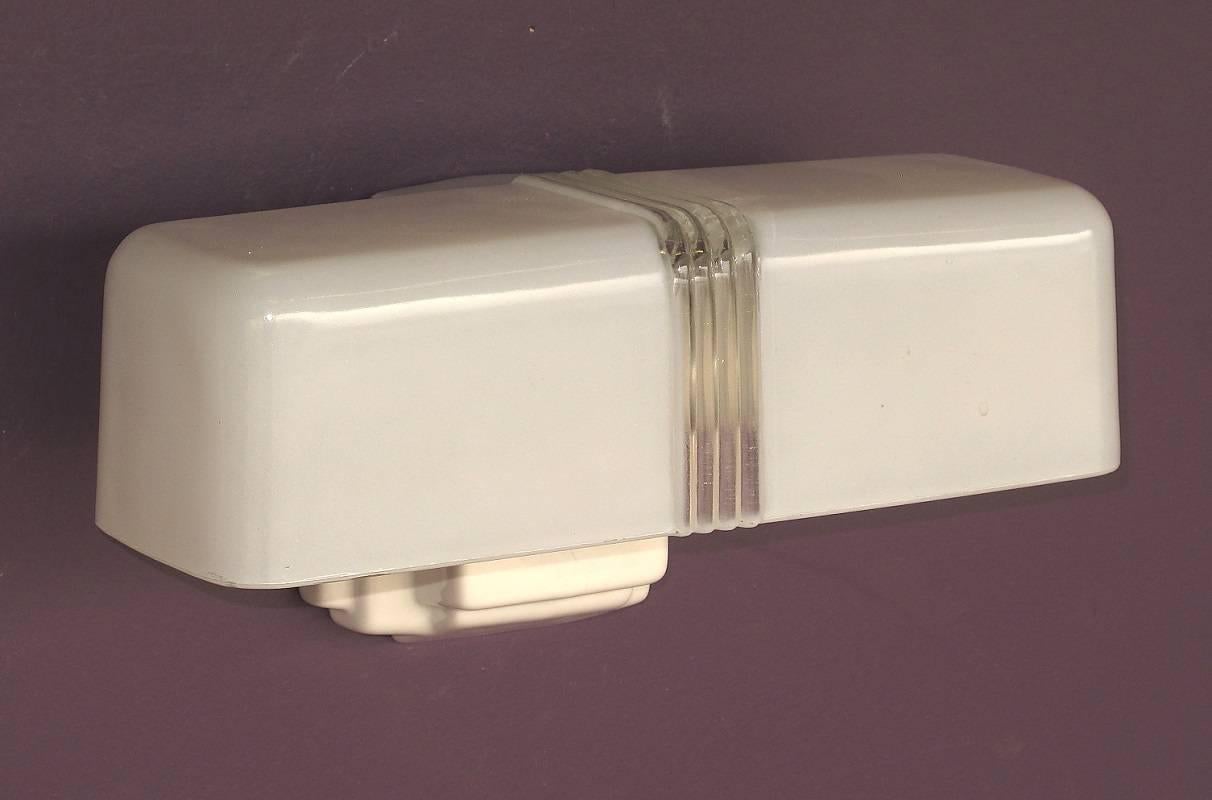 Streamlined Moderne 2 available 1930s Two-Bulb White Porcelain Bathroom Fixture