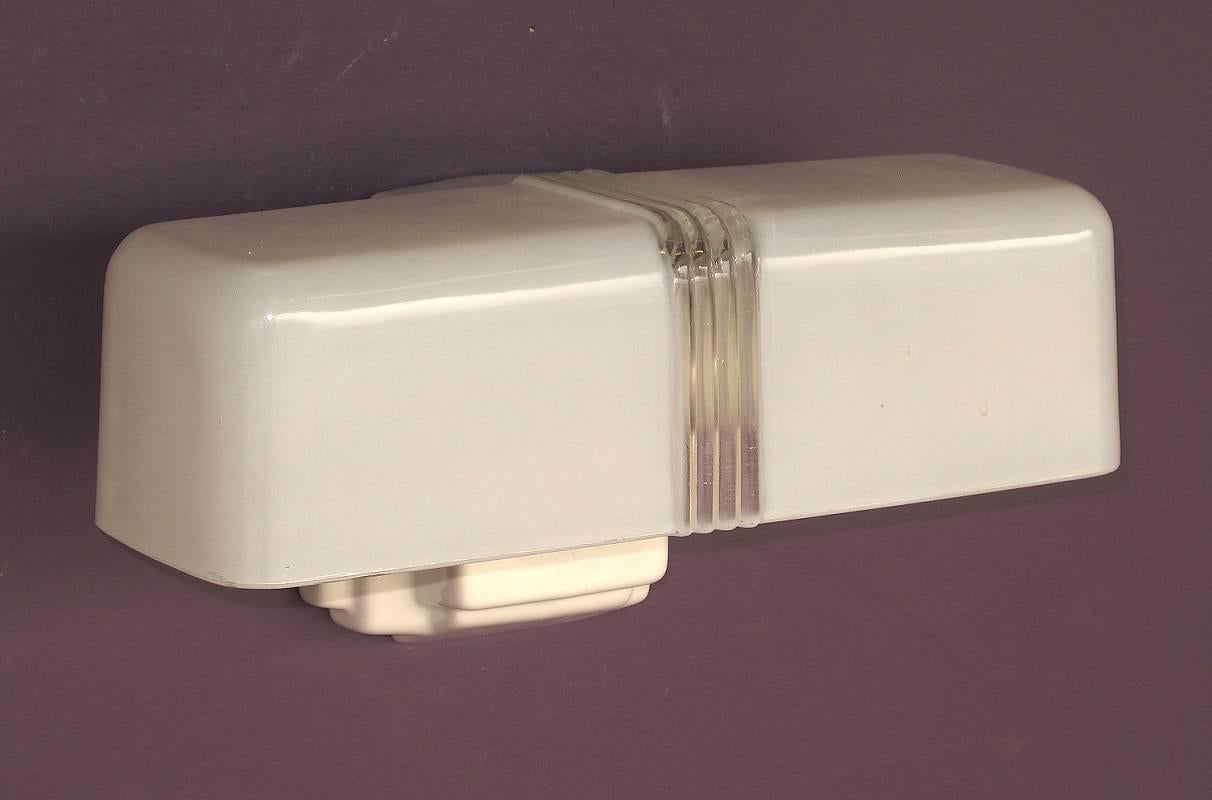 Streamlined Moderne 2 available 1930s Two-Bulb White Porcelain Bathroom Fixture 