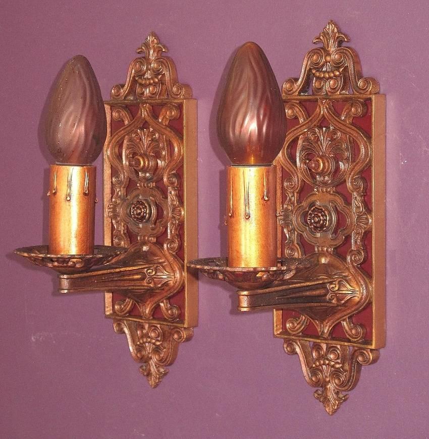 Polychromed Pair of 1920s French Inspired Sconces in Original Finish For Sale