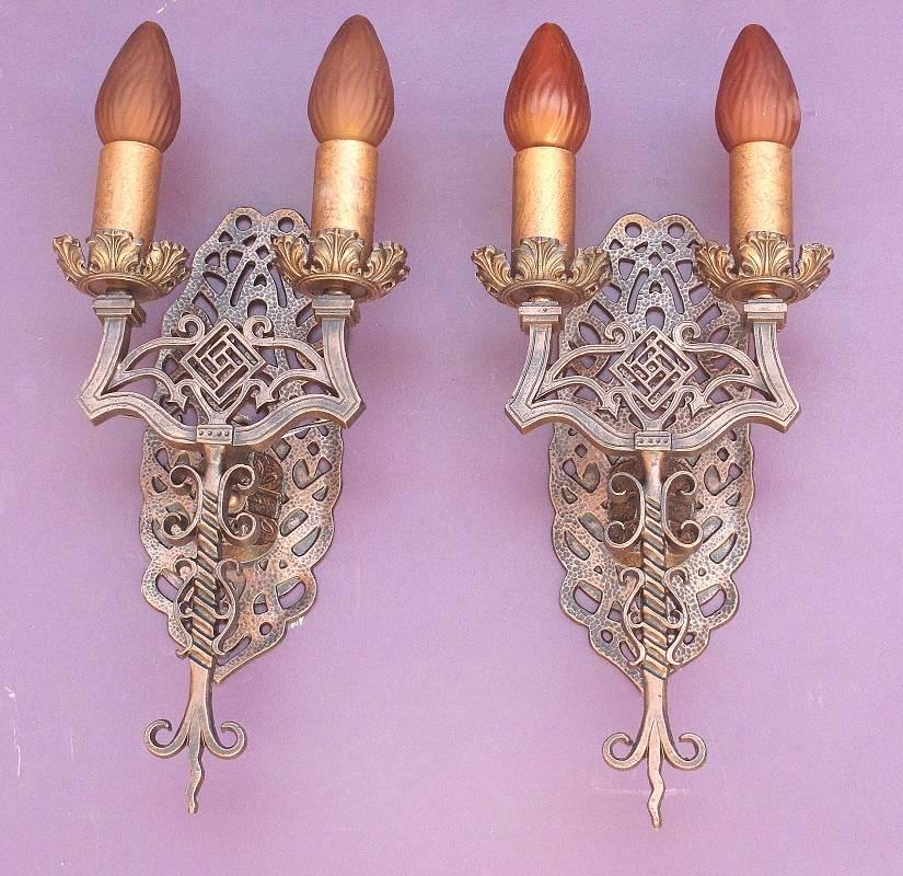 Early 20th Century Spanish Revival Sconces, Late 1920s For Sale