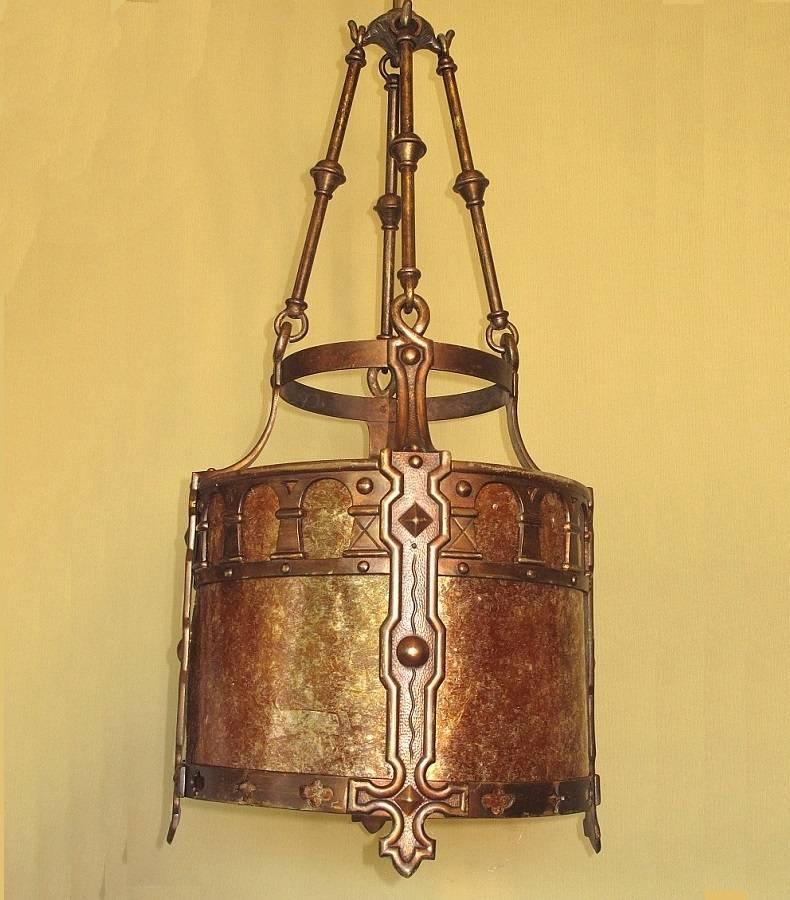 Patinated Large Bronze Spanish Revival Drum Fixture