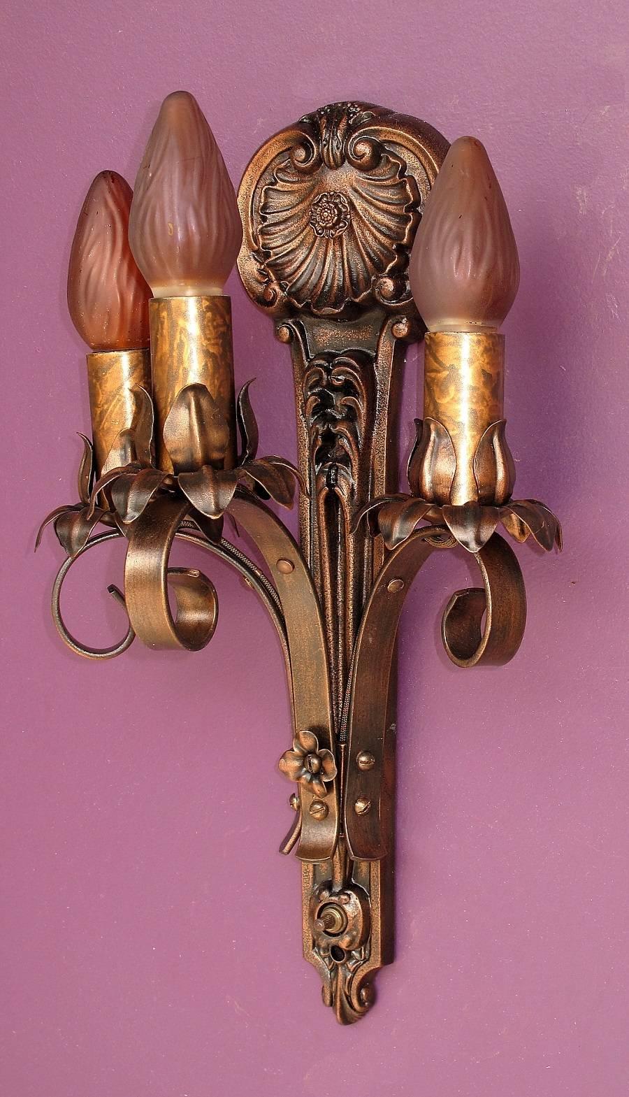 Cast Classic Moe Bridges Three-Arm Sconces For Sale