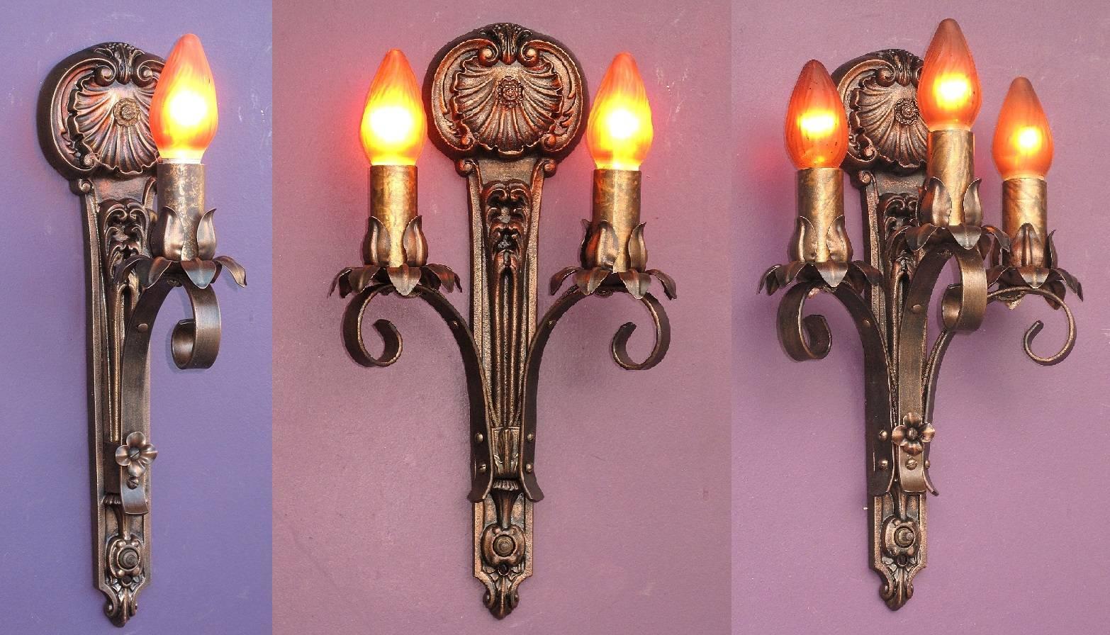 Iron Classic Moe Bridges Three-Arm Sconces For Sale