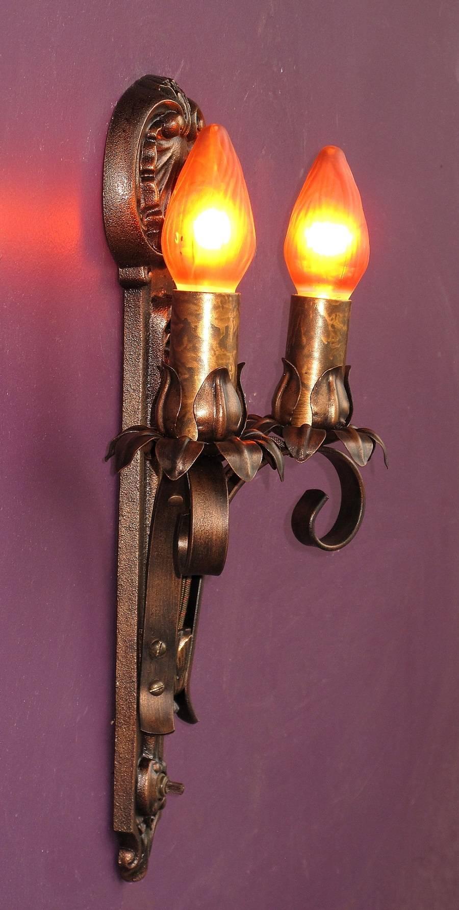 Moe Bridges Two Bulb Cast Iron Sconce In Excellent Condition In Prescott, AZ