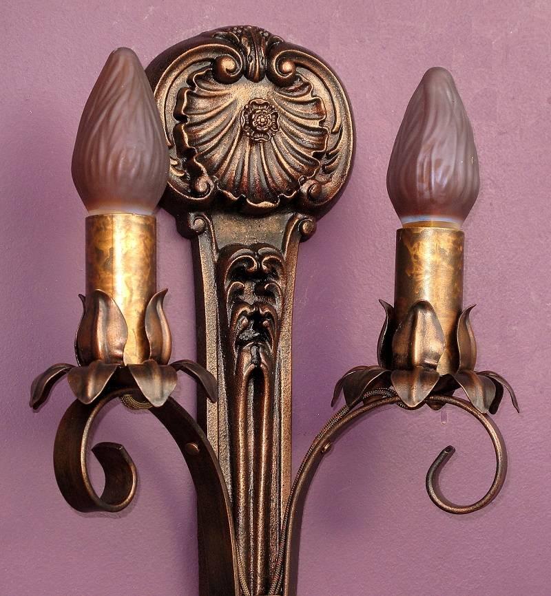 20th Century Moe Bridges Two Bulb Cast Iron Sconce