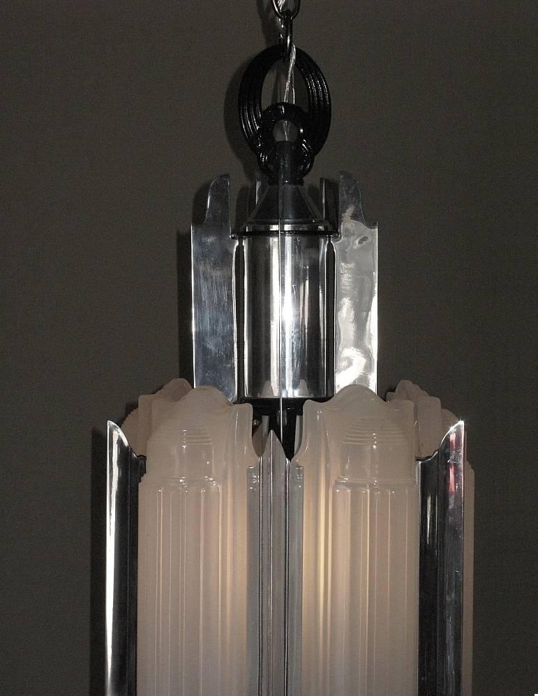 American Four Foot Centerpiece Art Deco Rocket Chandelier, 1930s For Sale