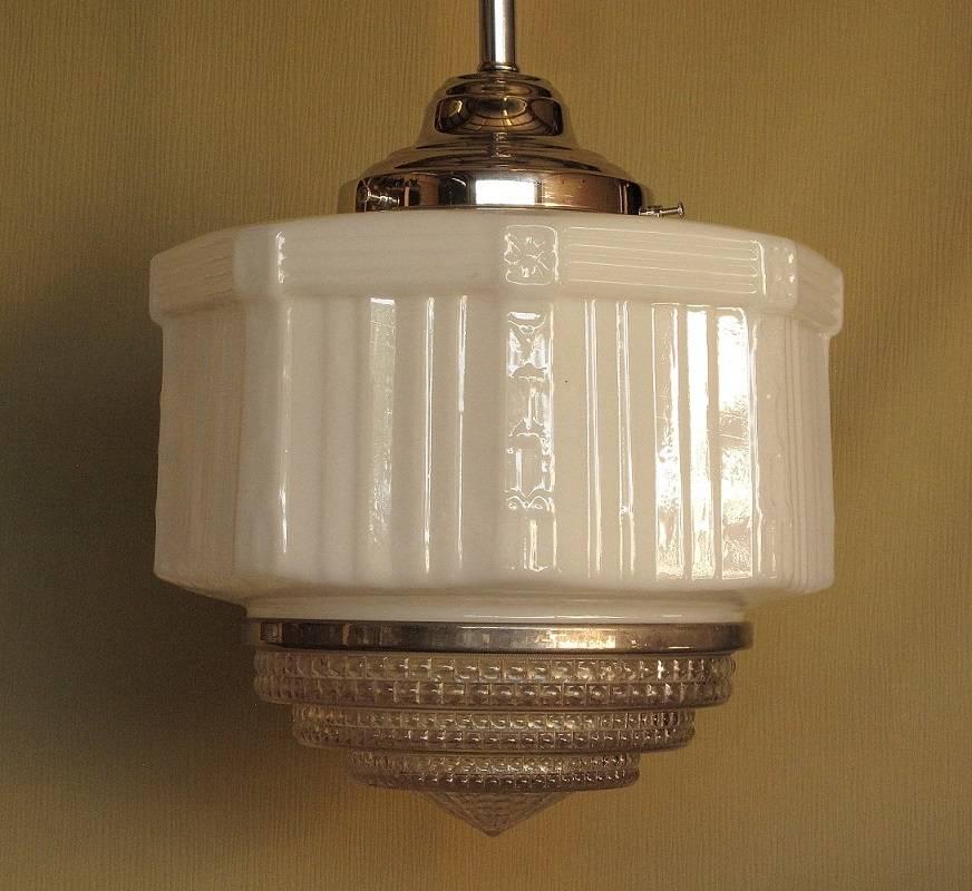 Glass Large Vintage Schoolhouse Style Electric Fixtures For Sale