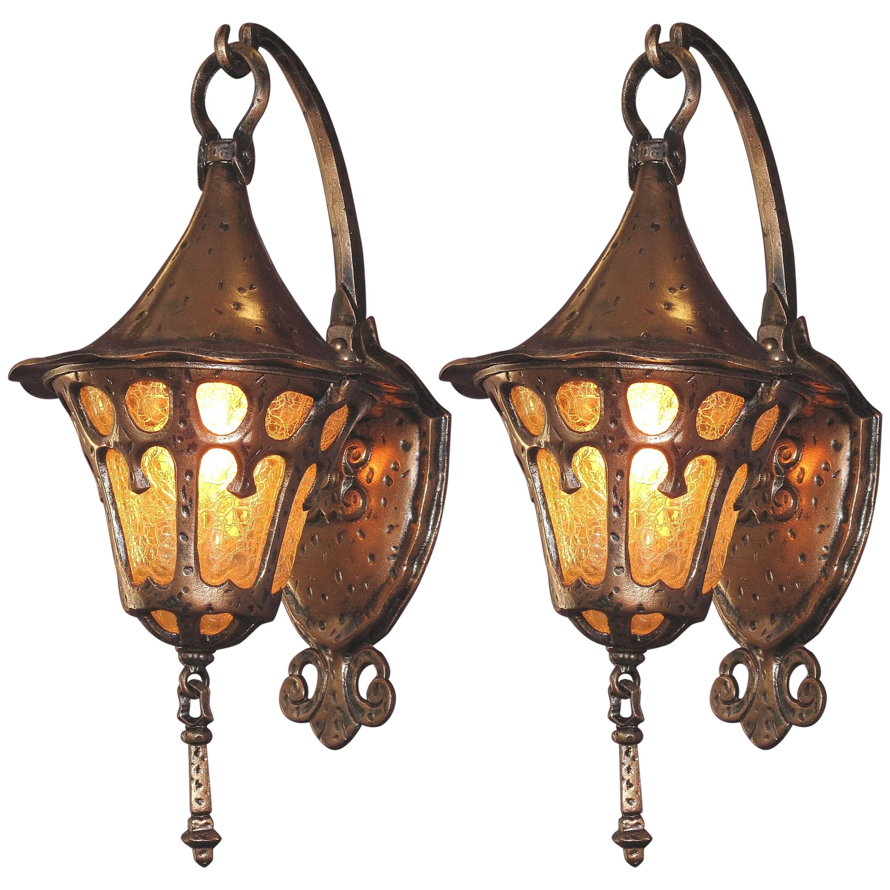 Pair of 1920s Storybook Porch Lights