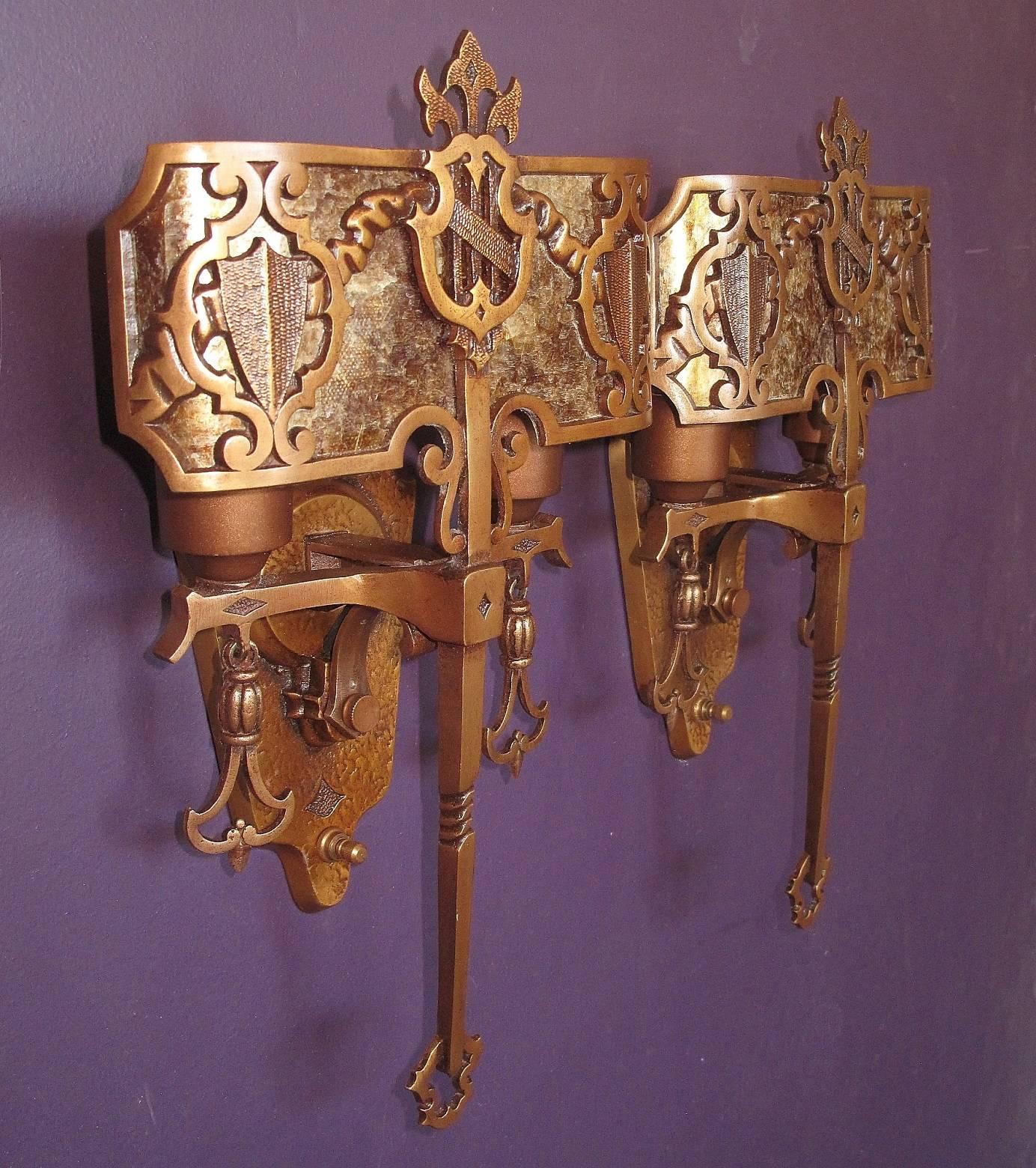 American 1920s Tudor Gothic Sconces with New Mica Shade ADA