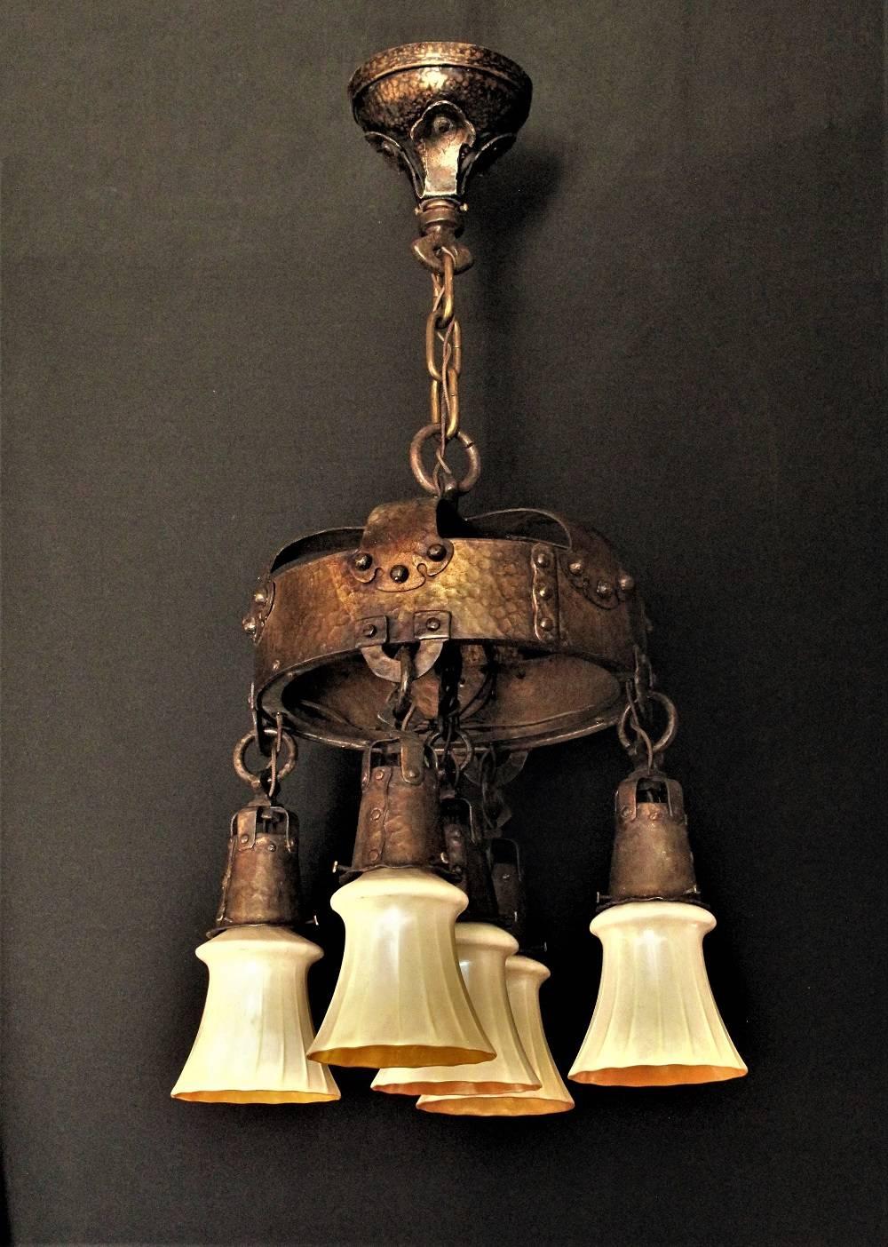 Early 20th Century Masssive Centrepiece Craftsman Fixture, circa 1910 For Sale