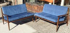 Pair of Danish Modern Walnut Loveseats by Ib Kofod-Larsen