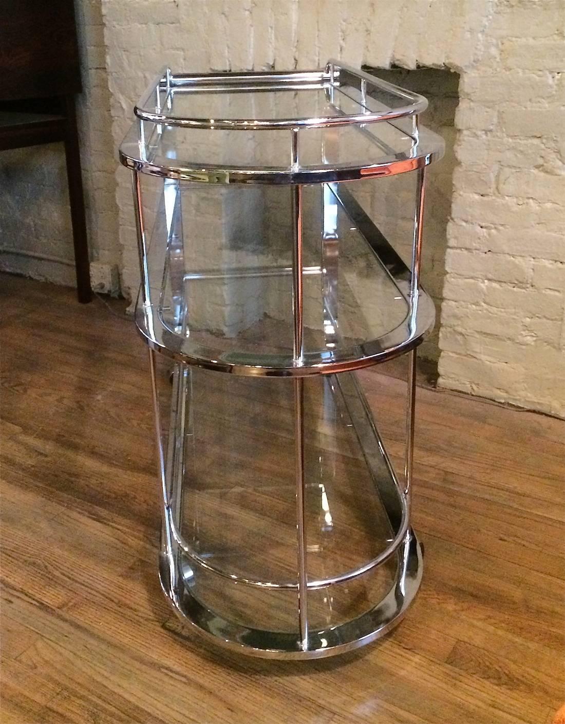 1980s Modern Tubular Chrome and Glass Tiered Bar Cart 2