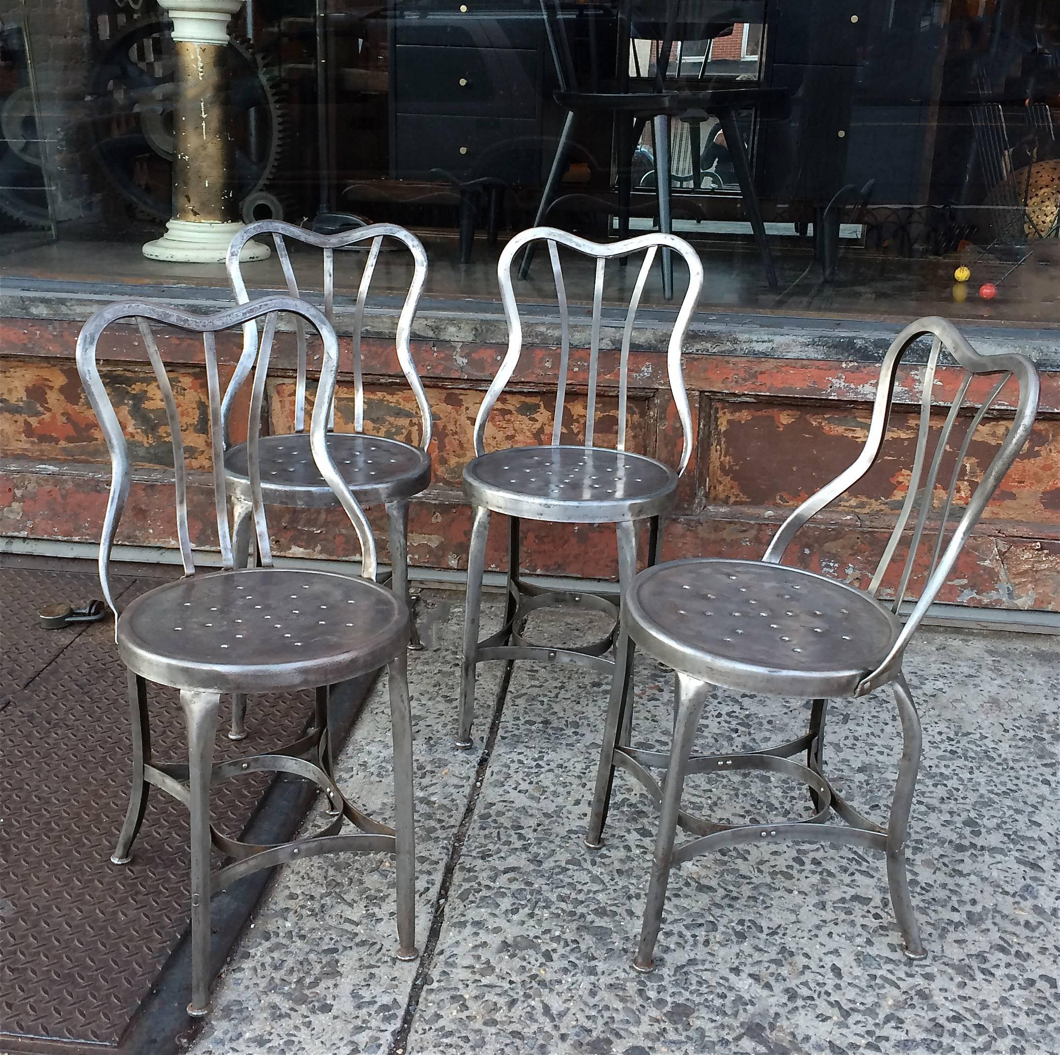 American Pair Of Industrial Brushed Steel Toledo Café Chairs
