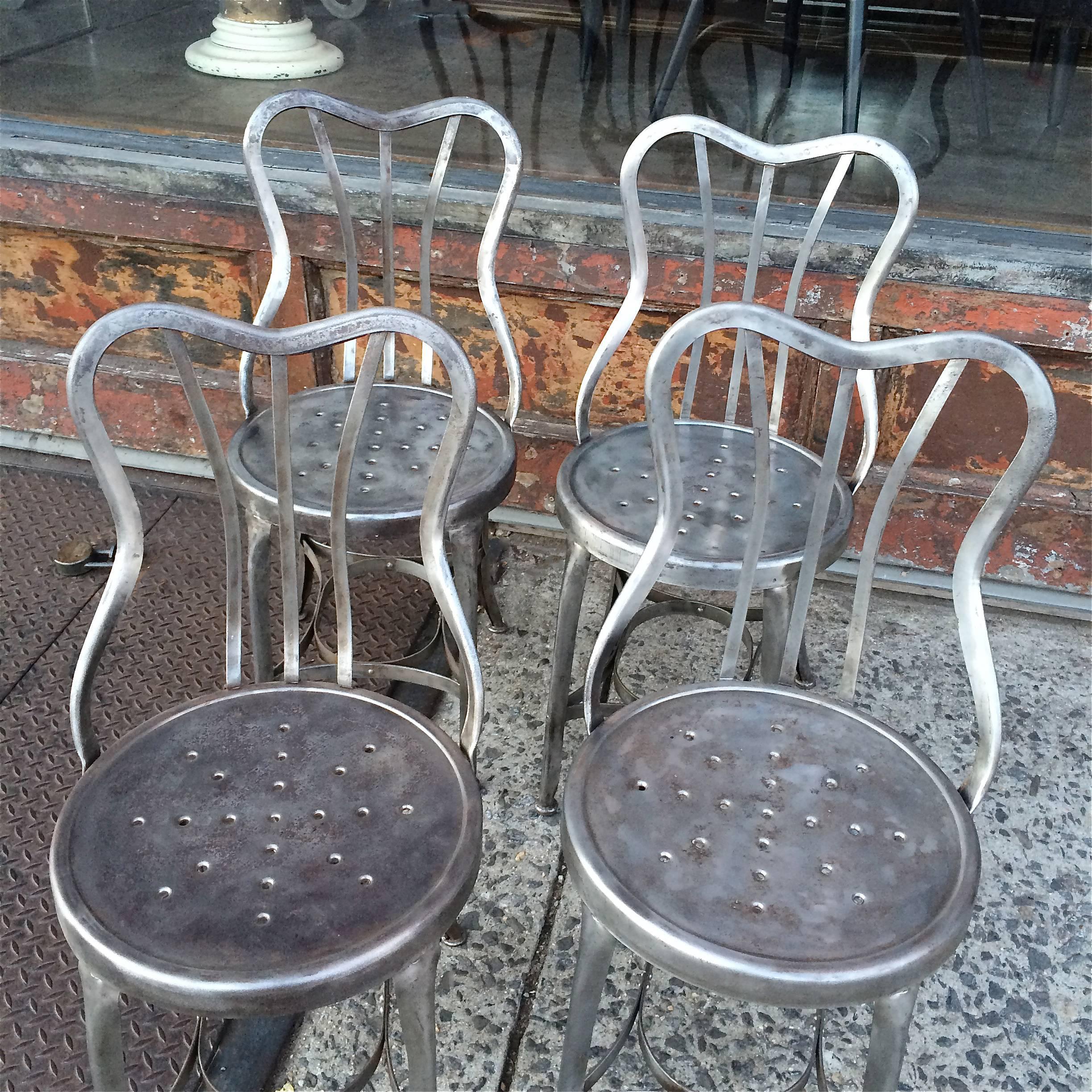 Early 20th Century Pair Of Industrial Brushed Steel Toledo Café Chairs