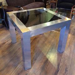 Modern Paul Evans Style Aluminum and Brass Parsons Card / Game Table