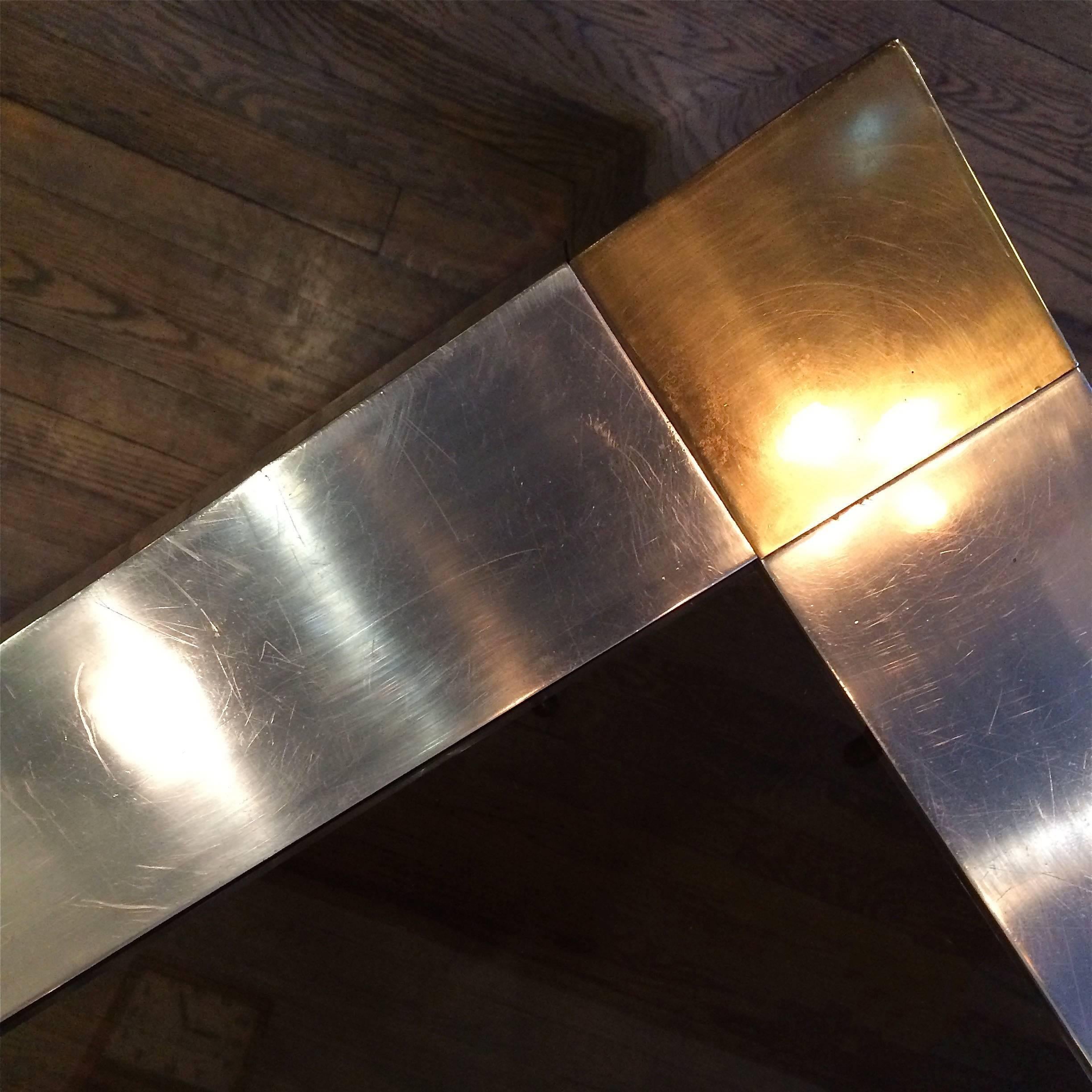 Modern Paul Evans Style Aluminum and Brass Parsons Card / Game Table 1