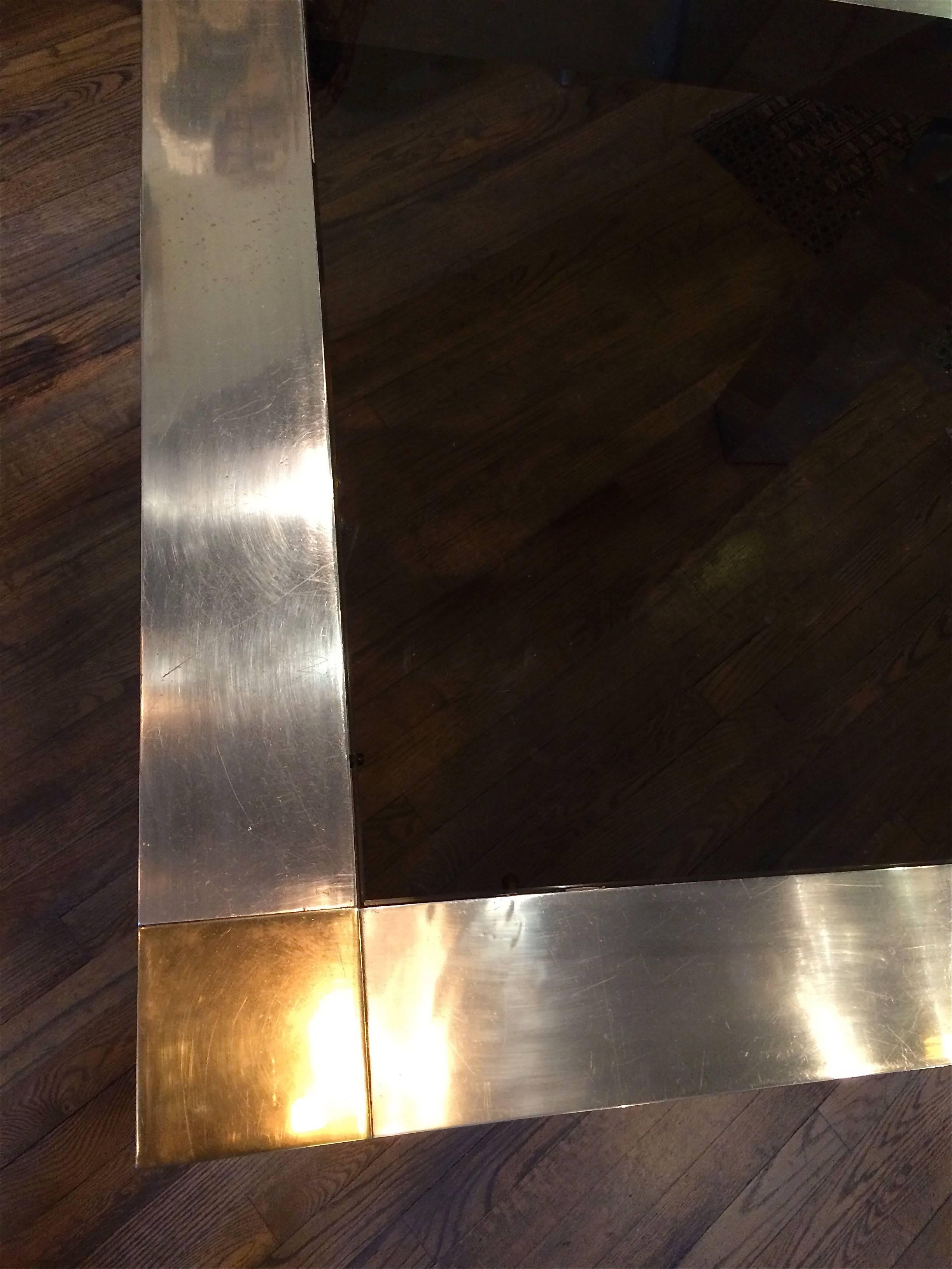 Modern Paul Evans Style Aluminum and Brass Parsons Card / Game Table 2